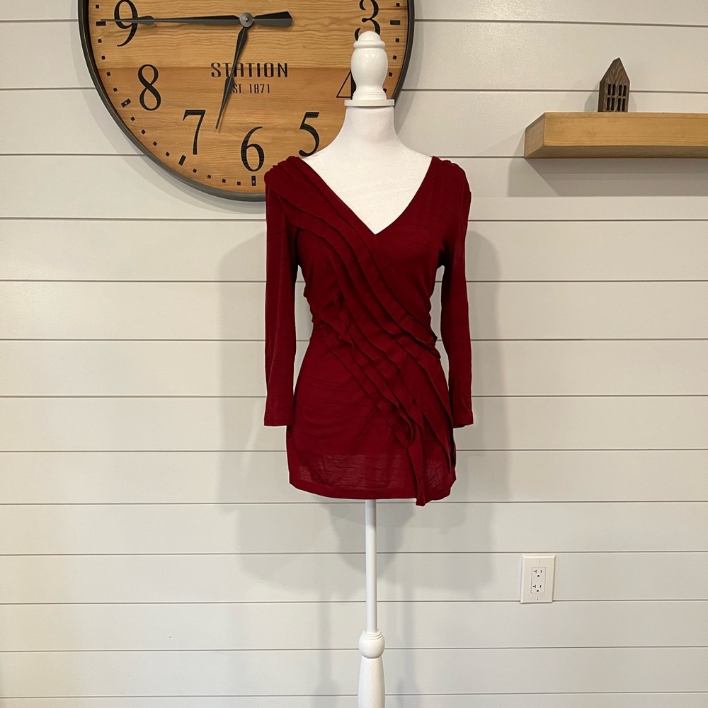 Red Deletta top with frill detail